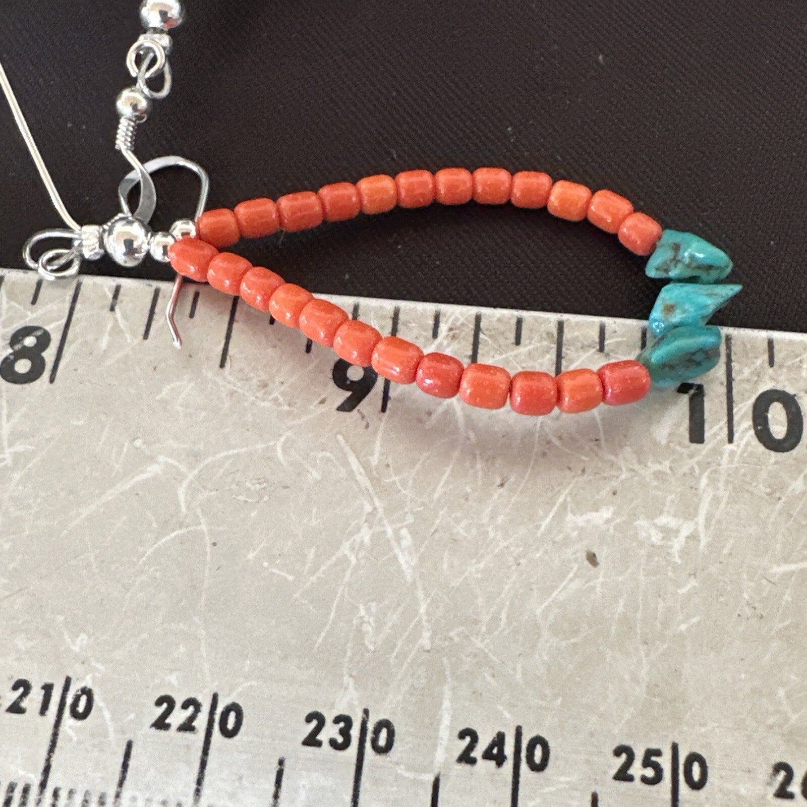 Blue Turquoise Coral Navajo Sterling Silver Earrings 2” 18833