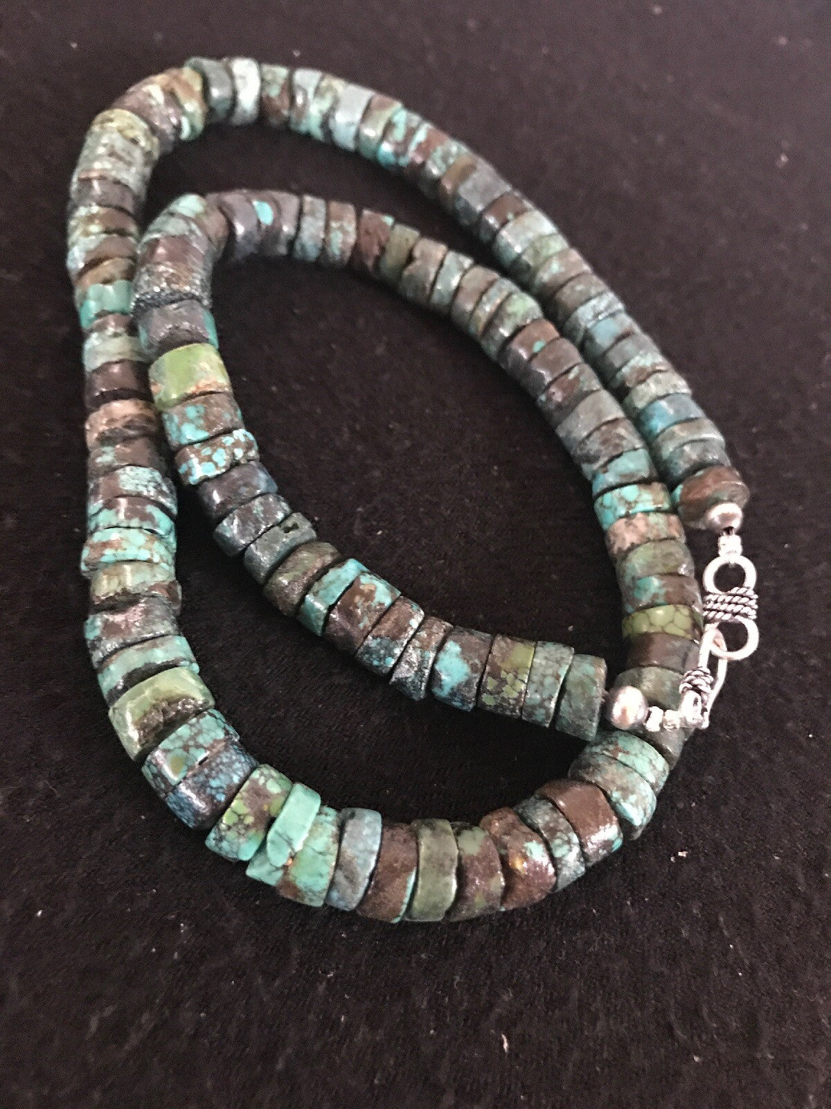 Southwestern Turquoise Heishi Sterling Silver Bead Necklace 10mm 20” 8505