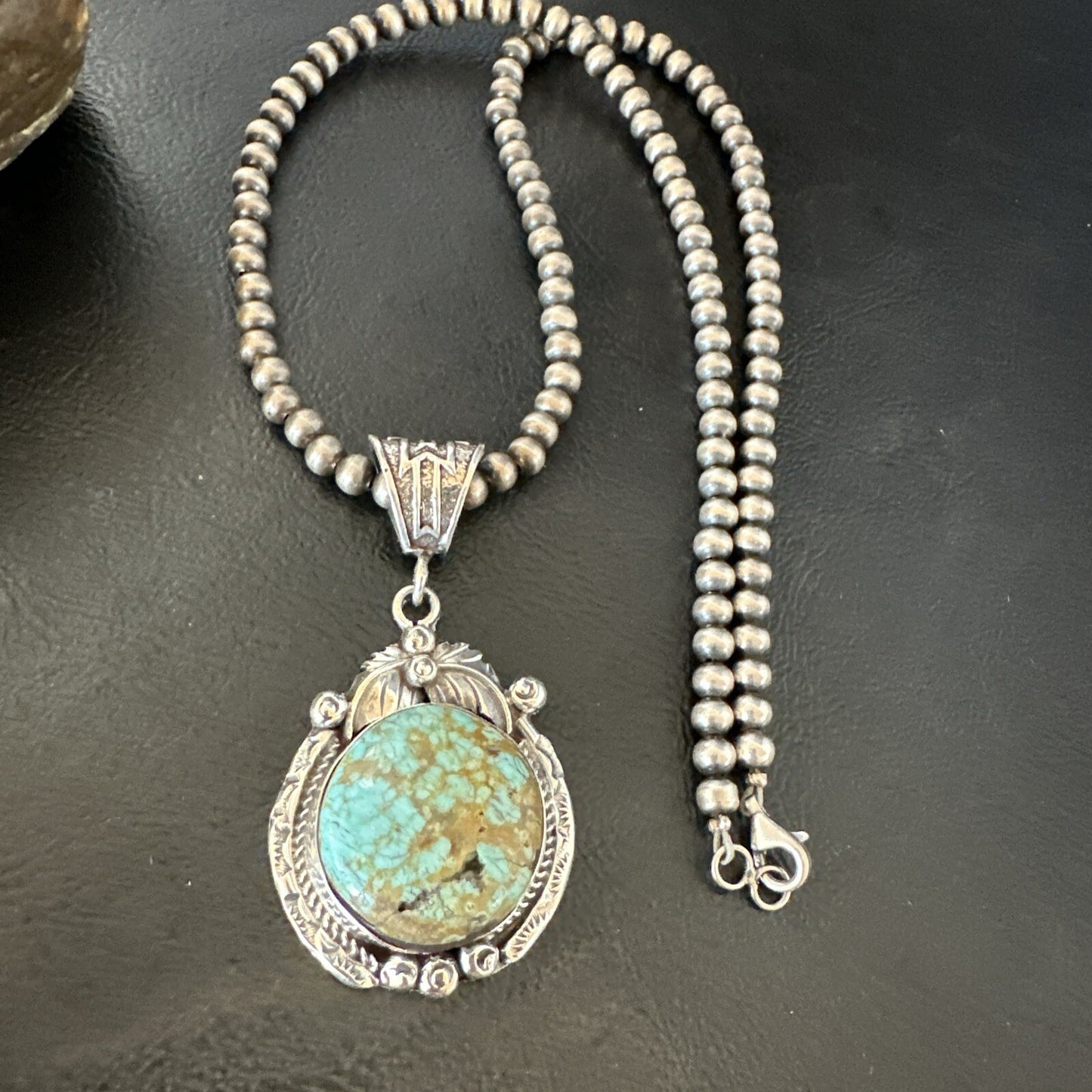 Mens Blue Turquoise#8 Pendant Navajo Sterling Silver Necklace 18073