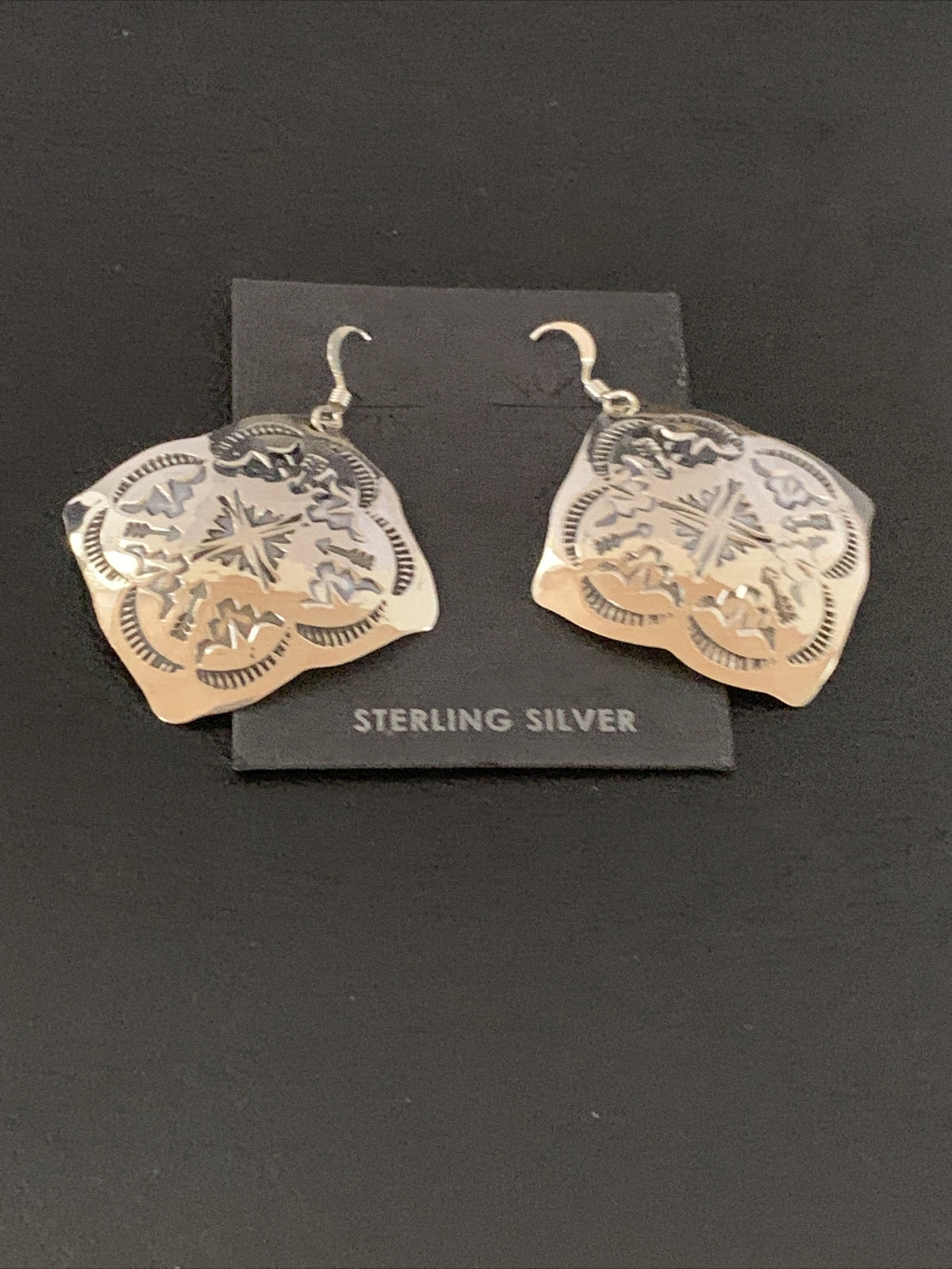 Native Navajo Stamped Sterling Silver Stamped Handmade Earrings Set 01195