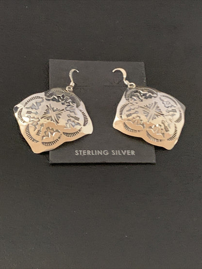 Native Navajo Stamped Sterling Silver Stamped Handmade Earrings Set 01195