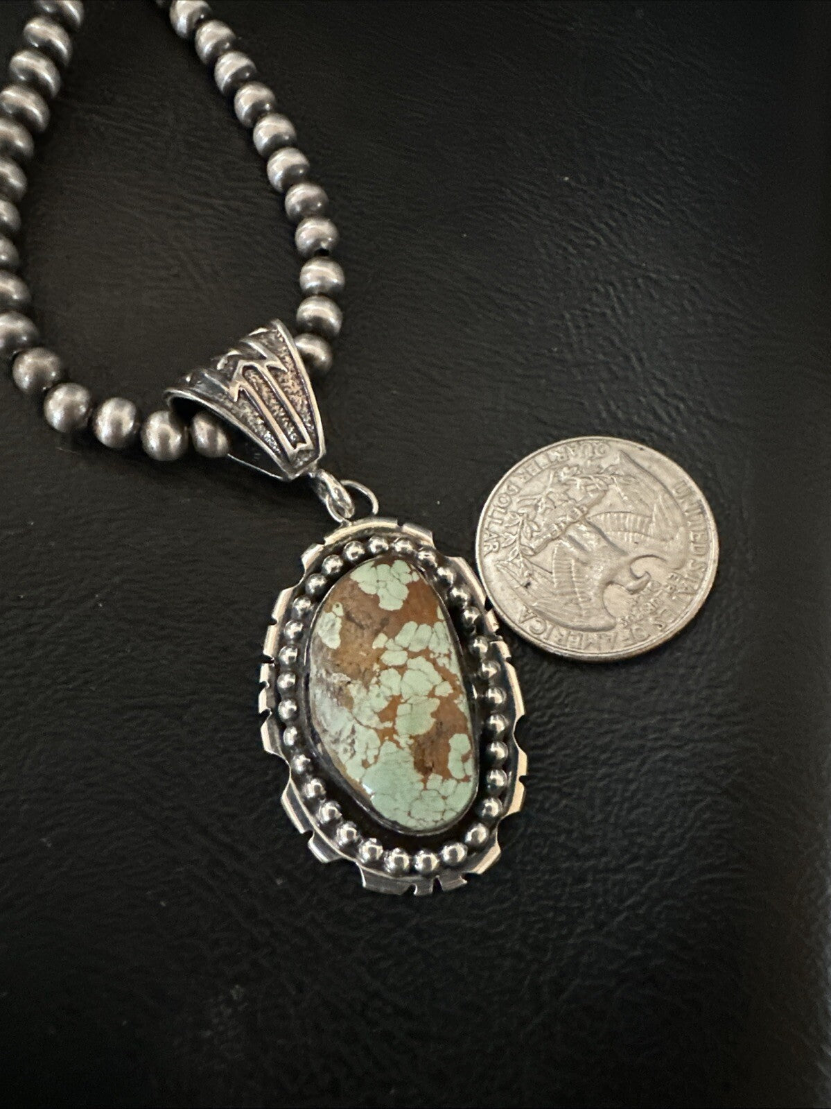 Blue Turquoise#8 Pendant Navajo Pearls Sterling Silver Necklace 18690
