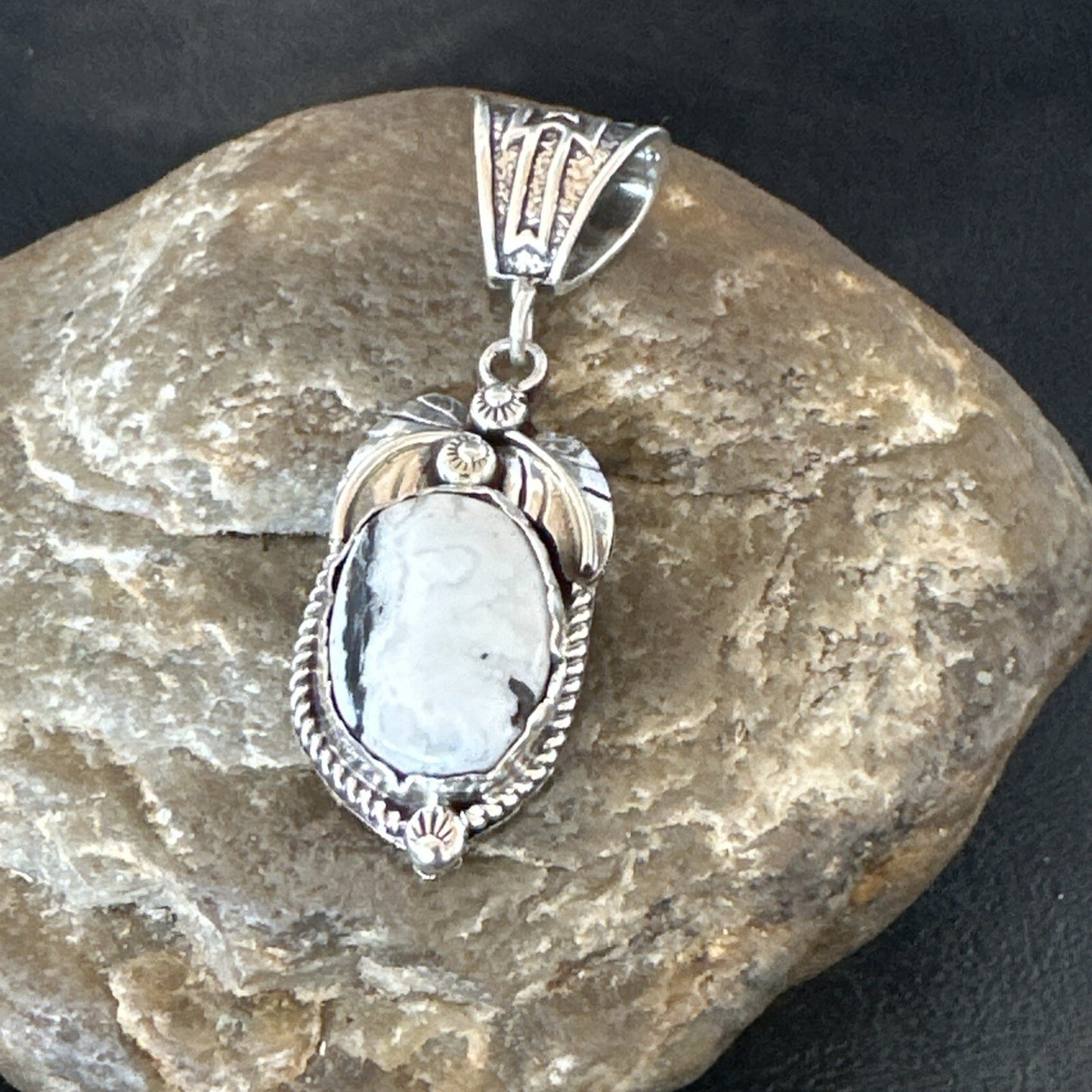 AS IS NO RETURNS White Buffalo Turquoise Pendant Navajo Sterling Silver 17743