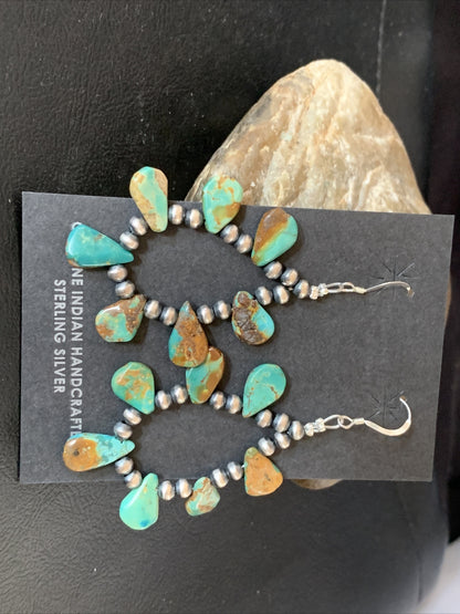Navajo Green Cluster Turquoise Bead Sterling Earrings Native American 13371