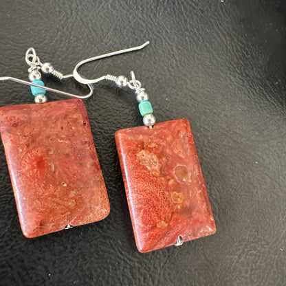 Apple Sponge Coral Southwestern Sterling Silver Earrings 1.5” 18838