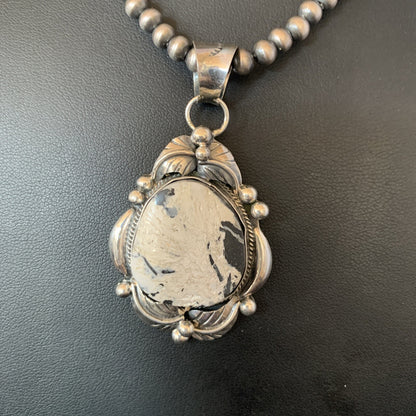 Men White Buffalo Turquoise Pendant Sterling Silver Beads Necklace 12670N
