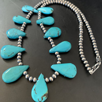 Blue Turquoise Navajo Pearls Sterling Silver Necklace 11480