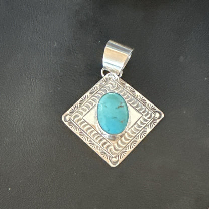 Men Women Blue Kingman Turquoise Pendant Navajo Sterling H Joe 19519