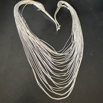 Graduated Bib Heishi Liquid All Sterling Silver 30S Necklace 24" 17243