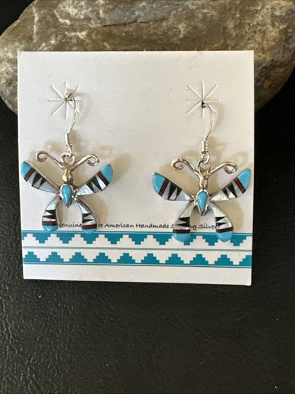 Butterfly Multicolor Turquoise MOP Inlay Sterling Silver Earrings 19815
