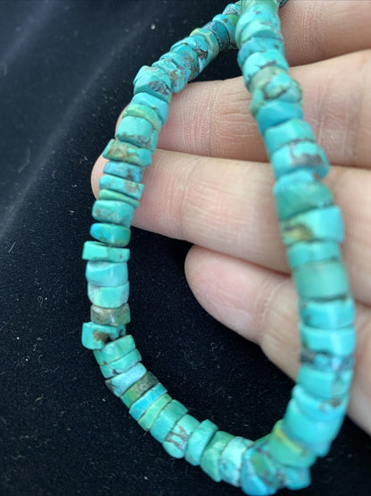 Blue Turquoise 7mm Heishi Sterling Silver Bead Necklace 20" 1741