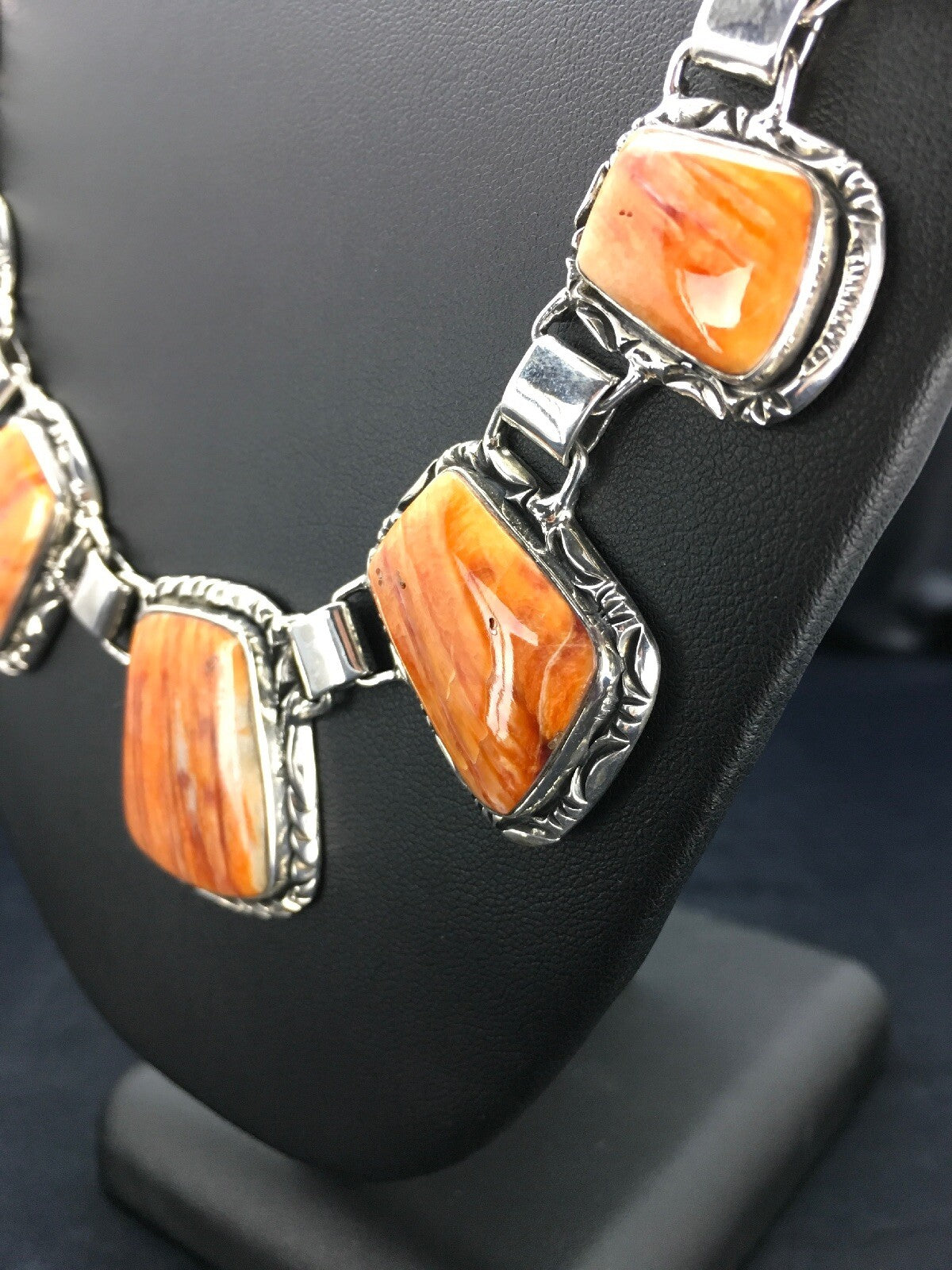 Orange Spiny Oyster Navajo Sterling Silver Necklace & Earring Set 02691