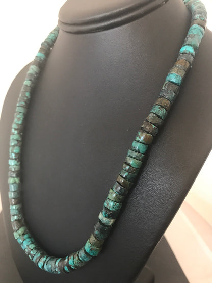 Southwestern Turquoise Heishi Sterling Silver Bead Necklace 10mm 20” 8505