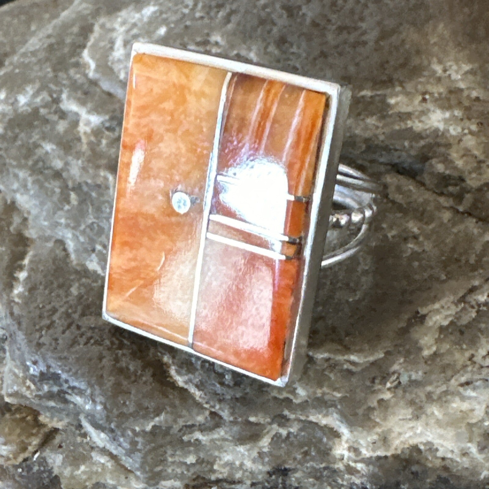 Women Orange Spiny Oyster Navajo Sterling Silver Ring Sz 6.5 17797