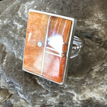 Women Orange Spiny Oyster Navajo Sterling Silver Ring Sz 6.5 17797