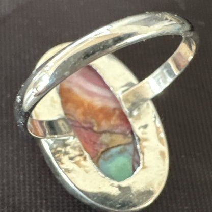 Blue Turquoise Spiny Oyster Southwestern Sterling Silver Ring Size 8 18438