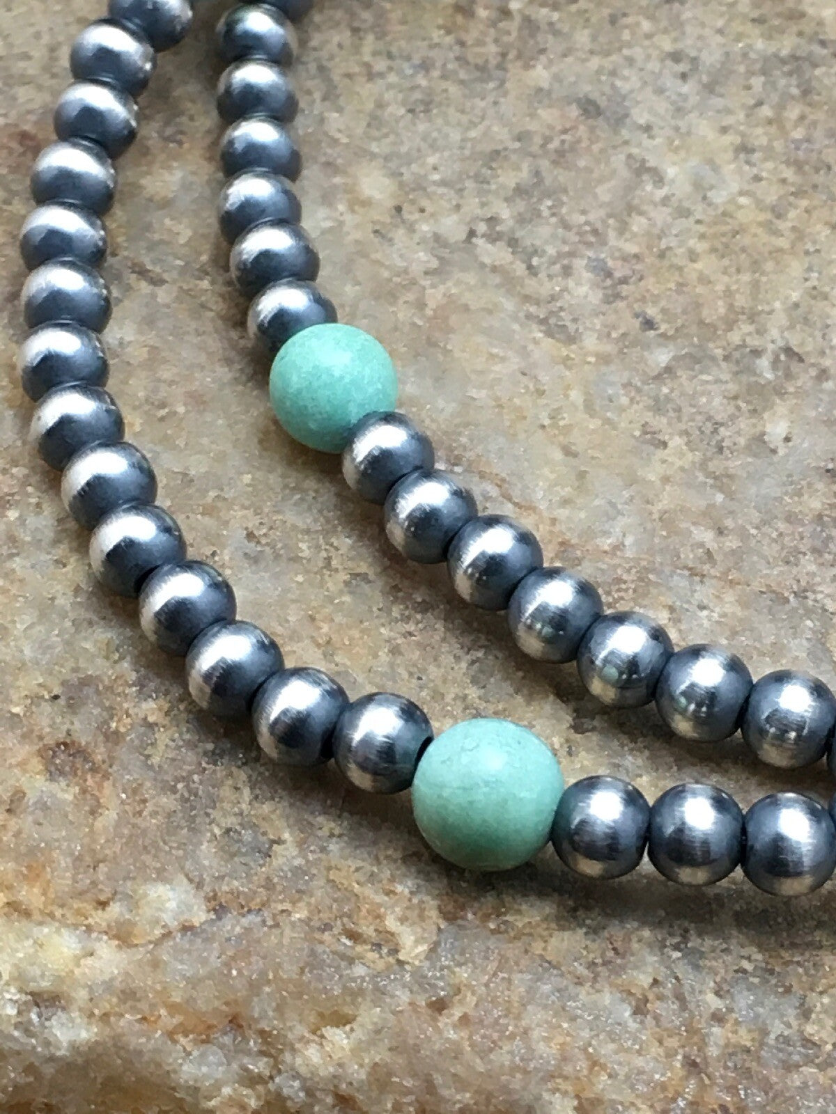 Blue Turquoise Bracelet Navajo Sterling Silver Beads 378