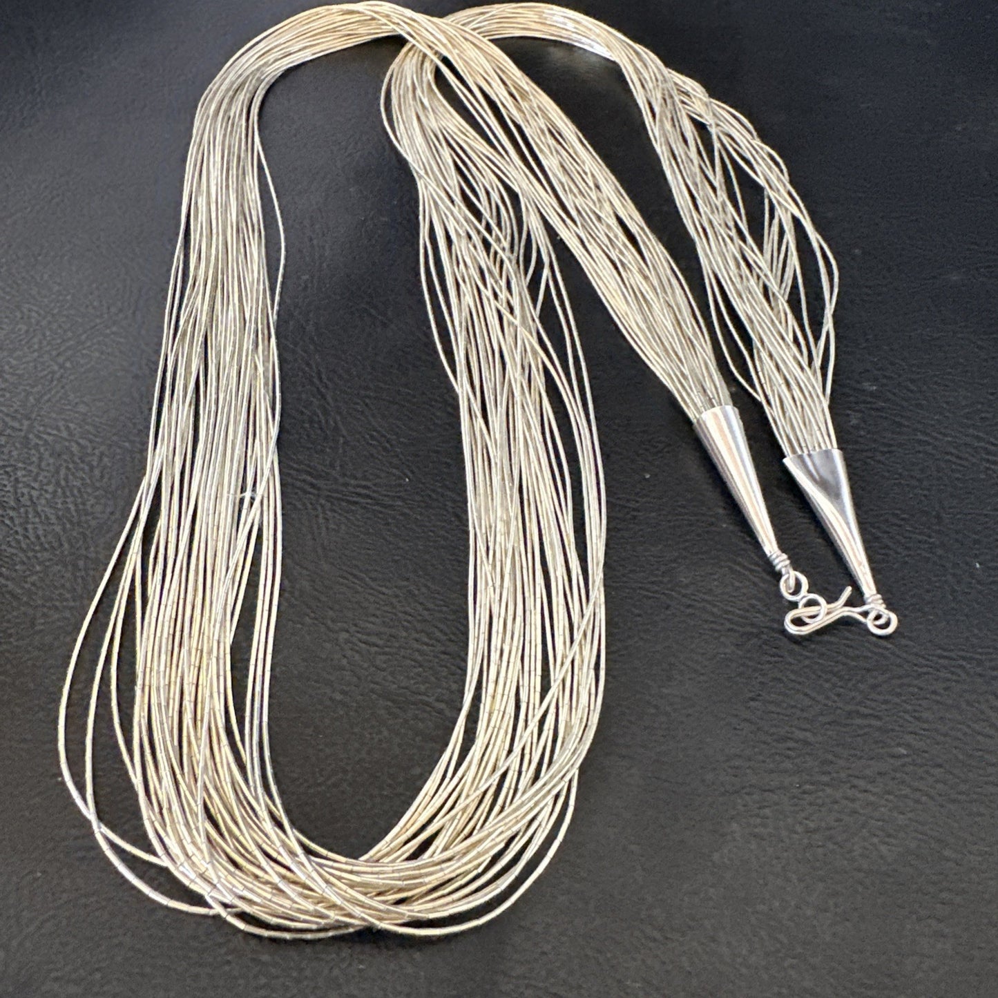 30 Strands Heishi tubes Liquid Sterling Silver Necklace 30” 19620