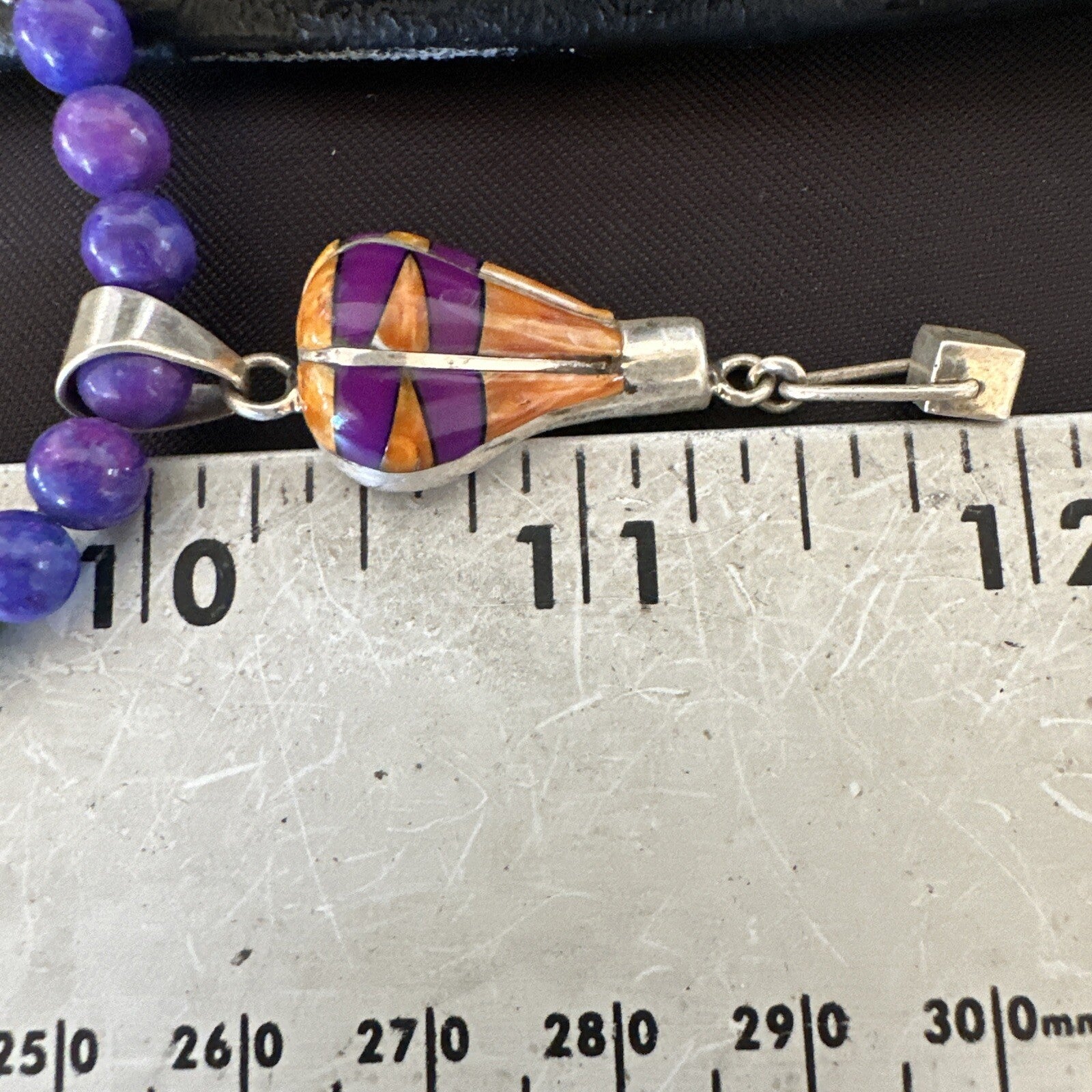 Balloon Orange Spiny Purple Pendant Navajo Sterling Silver Necklace 22" 18344