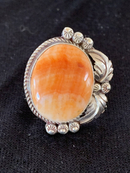 Orange Spiny Oyster Navajo Sterling Silver Ring Size 10.5 14694
