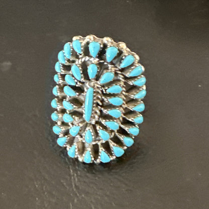 Blue Turquoise Navajo Sterling Silver Cluster Ring Adjustable Size 7 15706