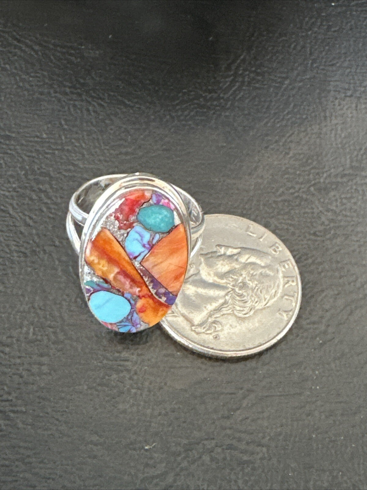 Turquoise Spiny Oyster Navajo Sterling Silver Ring Size 8 18213