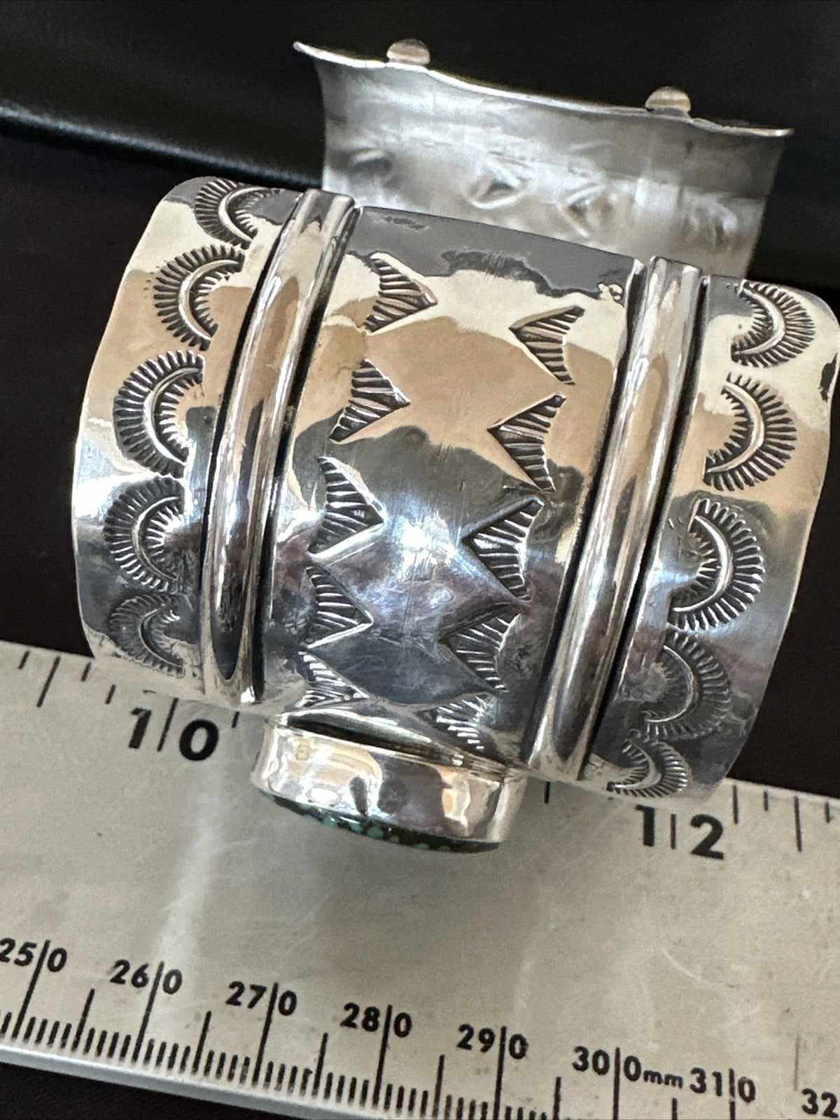 XL Blue Kingman Turquoise 3 Stone Navajo Sterling Silver Cuff Bracelet 18022
