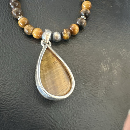 Coffee Brown Tigers Eye Sterling Silver Pendant Necklace Southwestern 18280