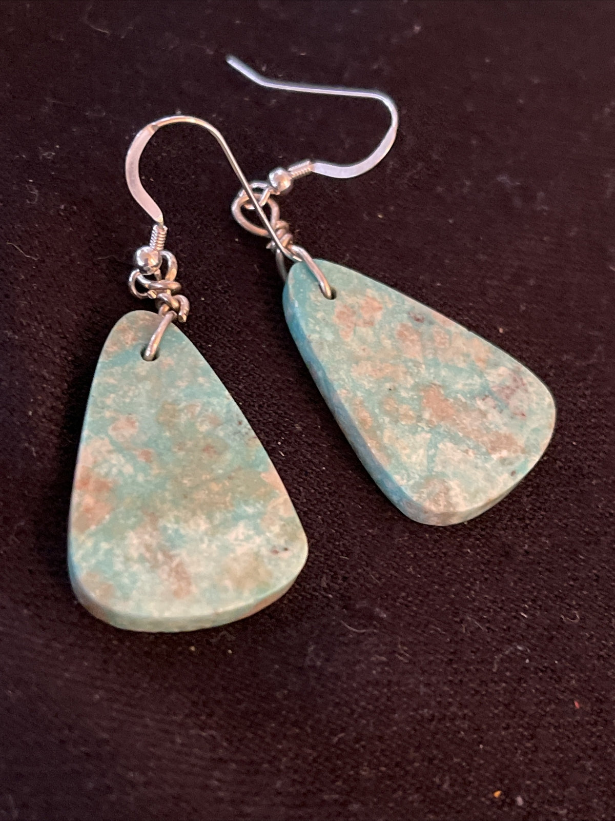 Turquoise Slab Navajo Sterling Silver Dangle Earrings 01350