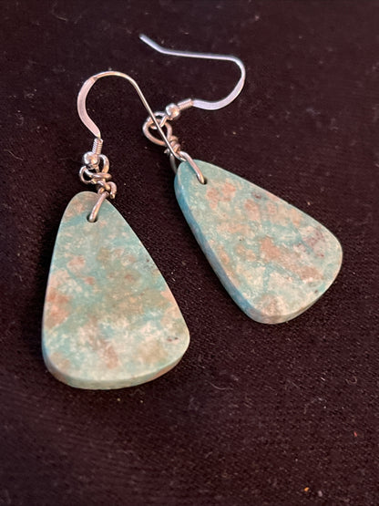 Turquoise Slab Navajo Sterling Silver Dangle Earrings 01350