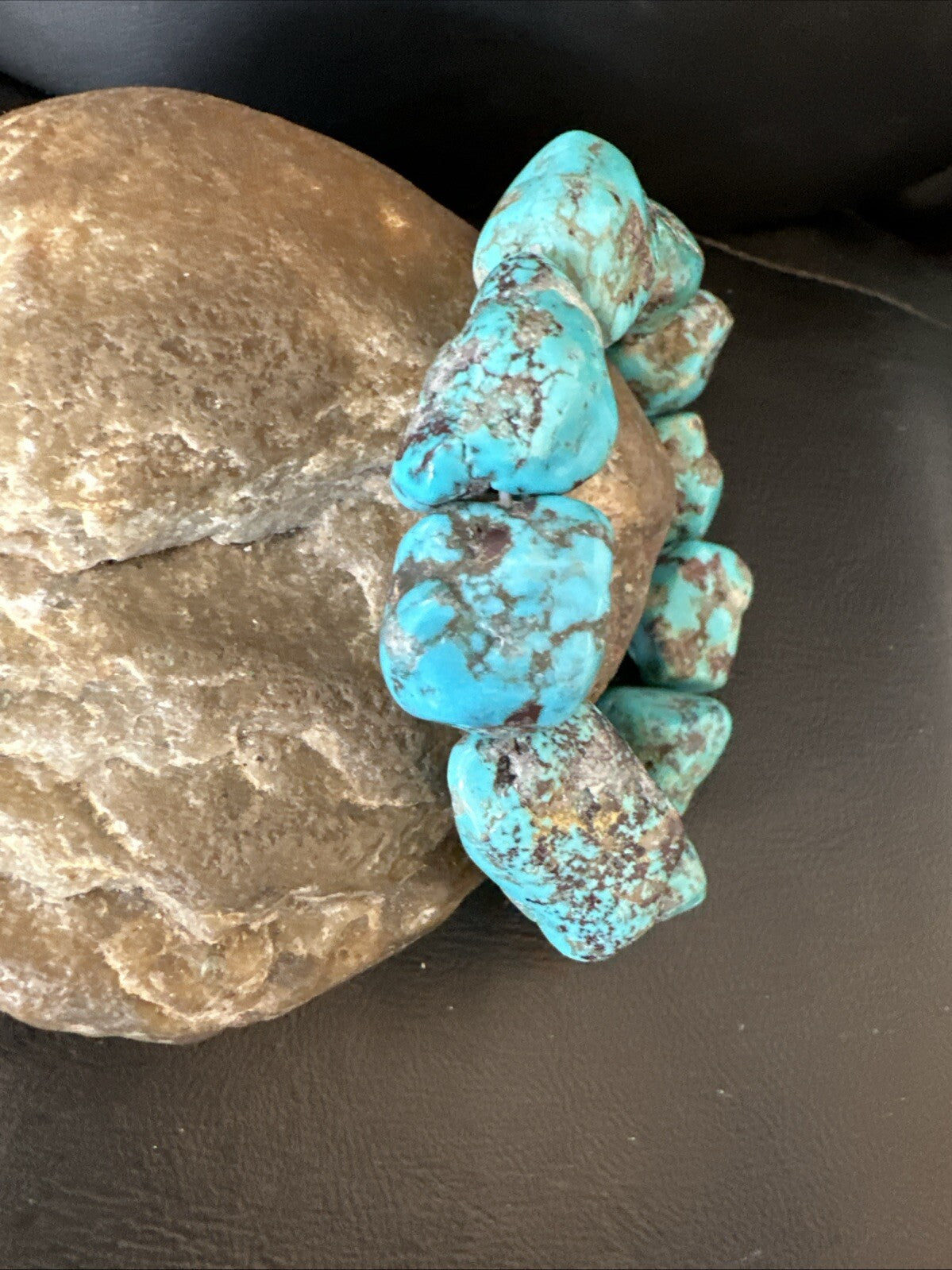 Mens Womens Blue Turquoise Stretch Stone Friendship Bracelet 7" 18864