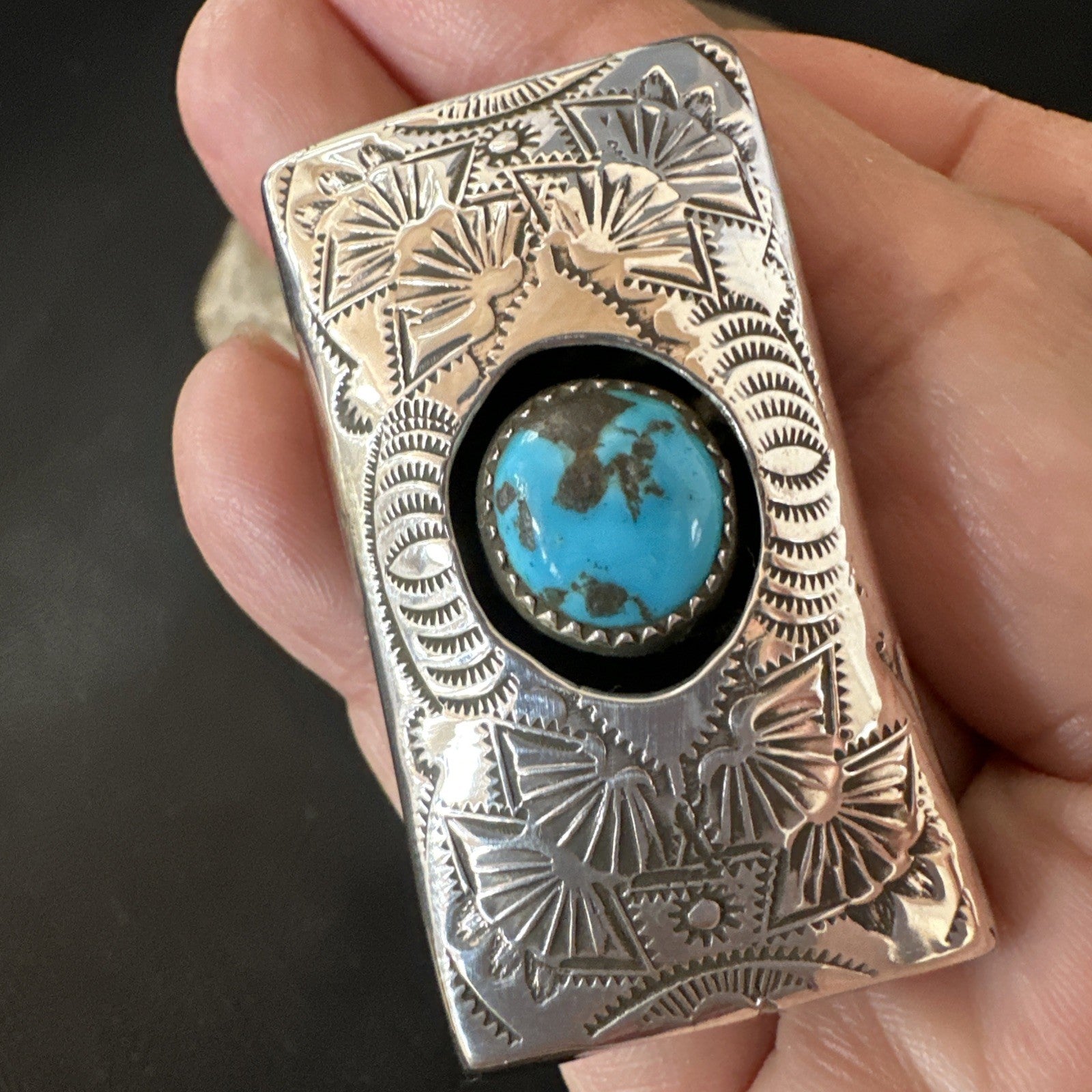 Mens Womens Blue Turquoise Navajo Stainless Stamped Silver Money Clip 19733
