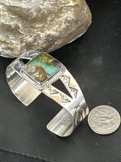 Green Royston Turquoise Navajo Sterling Silver Cuff Bracelet 17856
