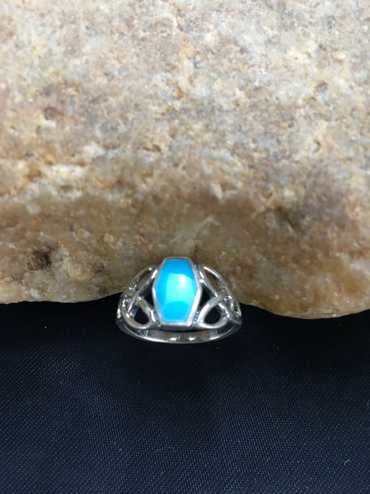 Blue Turquoise Navajo Sterling Silver Native American Ring Size 6.75 02951