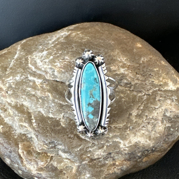 Blue Kingman Turquoise Navajo Ring Size 7 | Sterling Silver | Authentic Native American Handmade | 18630