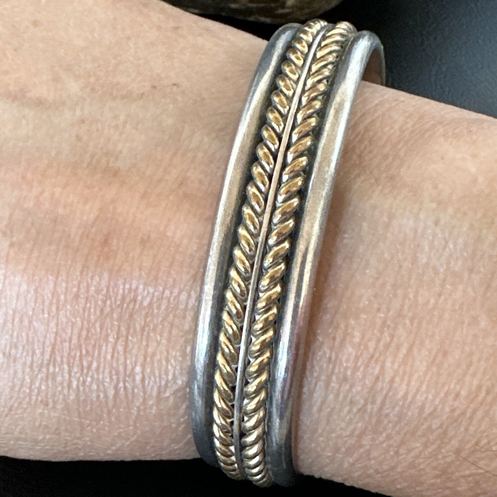 12K Gold filled Navajo Sterling Silver Twist Wire Cuff Bracelet 18123