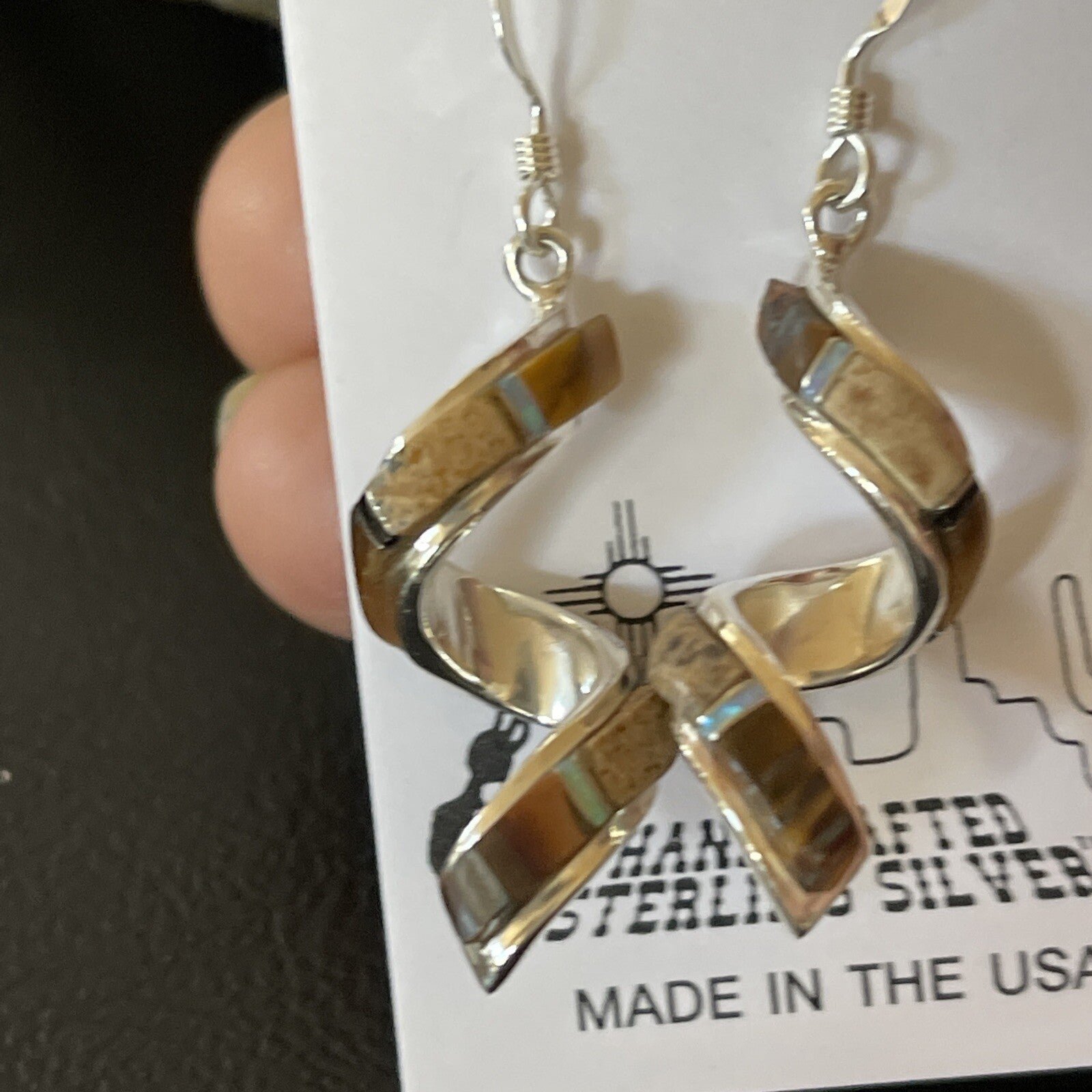 Tiger's Eye & Opal Inlay Swirl Navajo Sterling Earrings 1.25" 1552