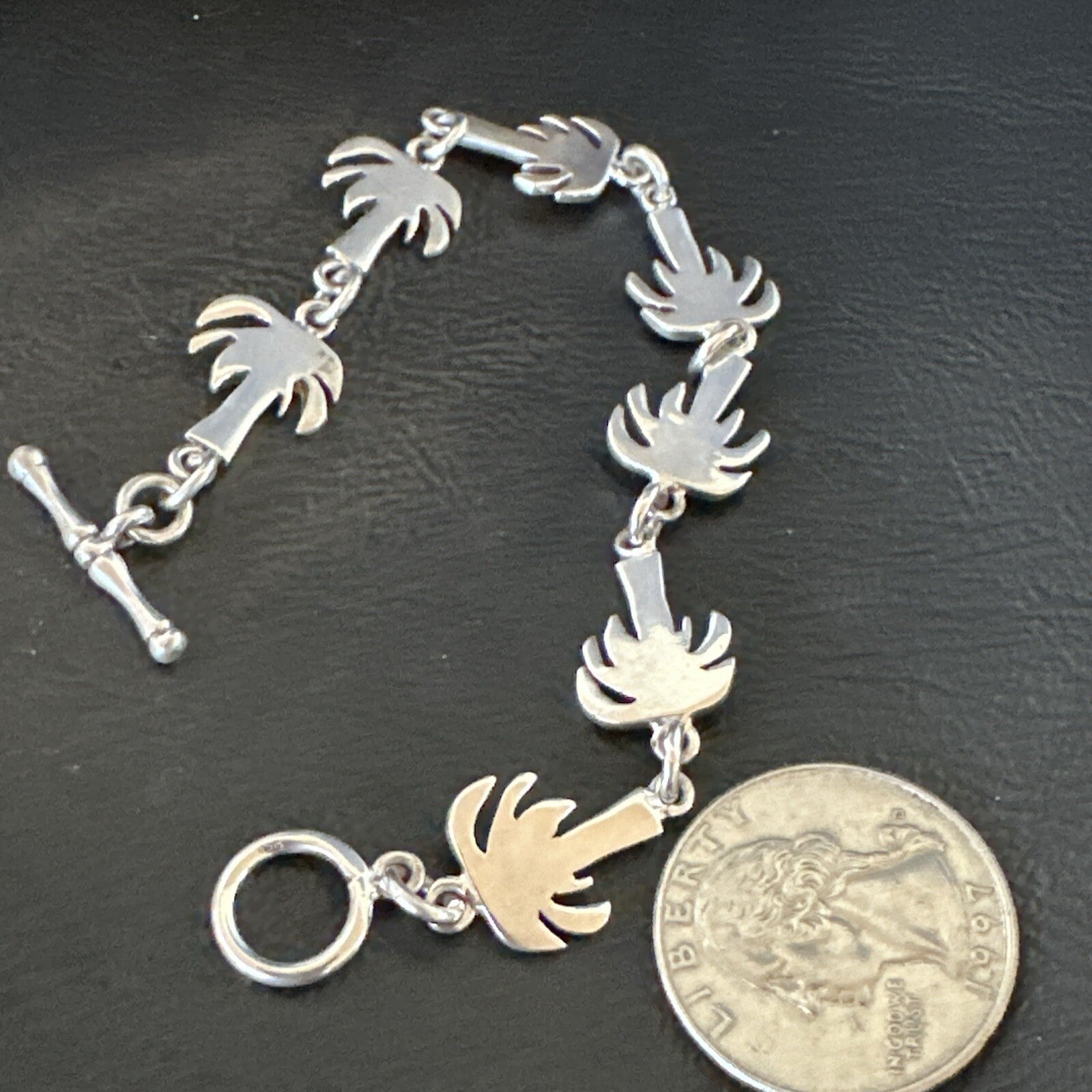Palm Tree Old Pawn Sterling Silver Link Bracelet 7” 18130