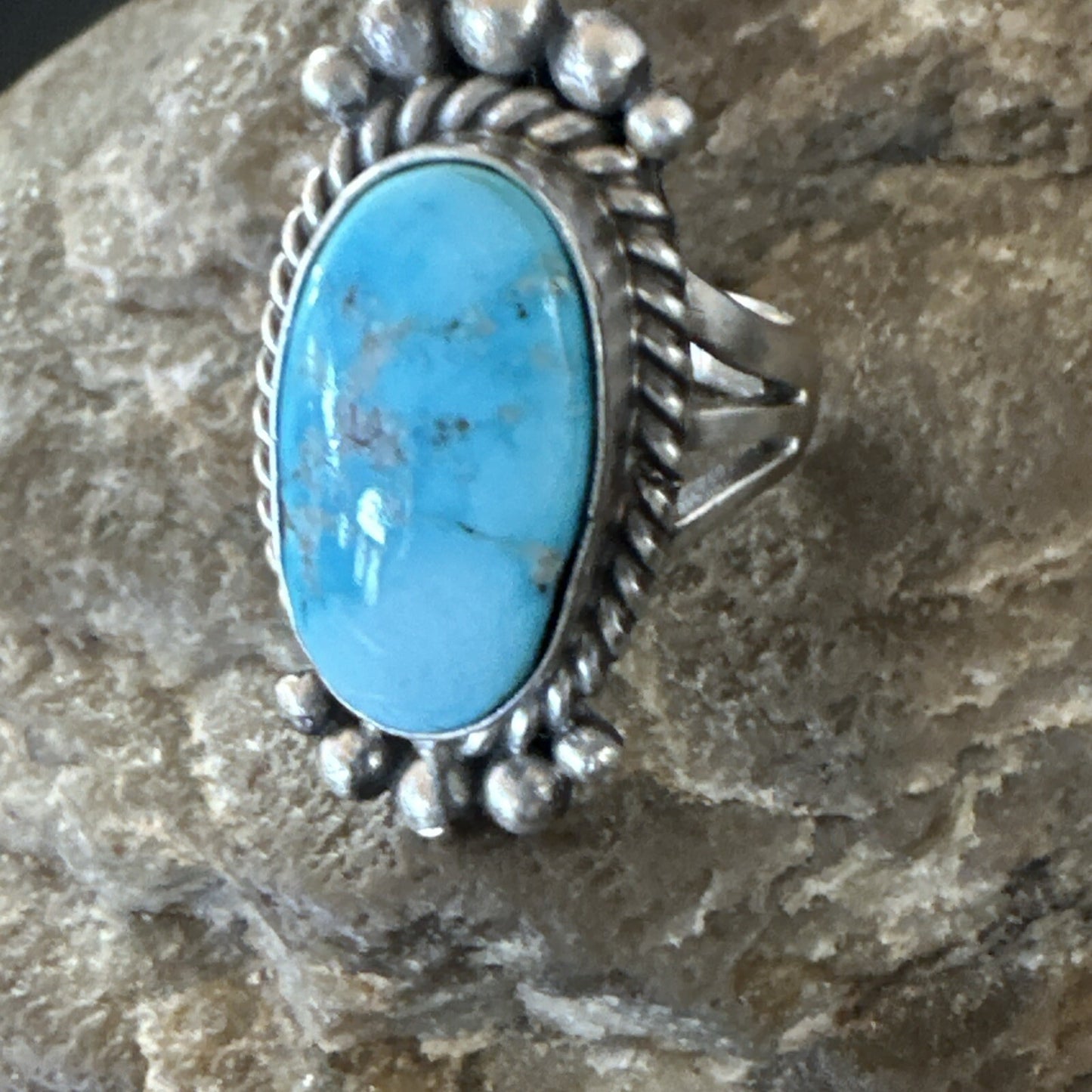 Blue Kingman Turquoise Native American Navajo Sterling Silver Ring Size 6 18594
