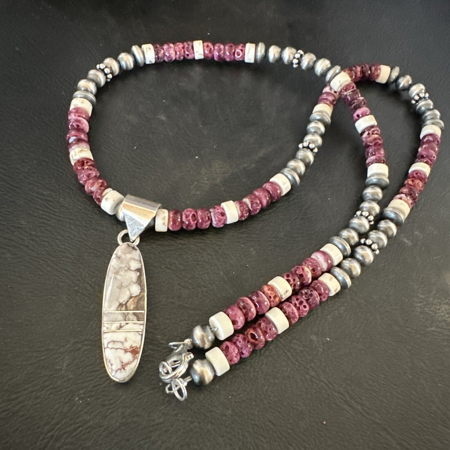 Purple Spiny Oyster Wild Horse Pendant Navajo Sterling Silver Necklace 17795