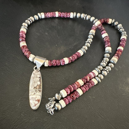 Purple Spiny Oyster Wild Horse Pendant Navajo Sterling Silver Necklace 17795