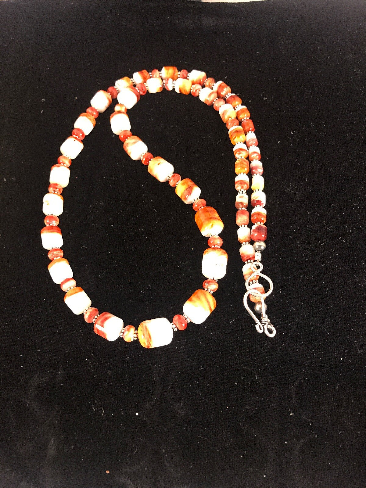 Red Spiny Oyster Navajo Pearls Sterling Silver Necklace 24" 08491