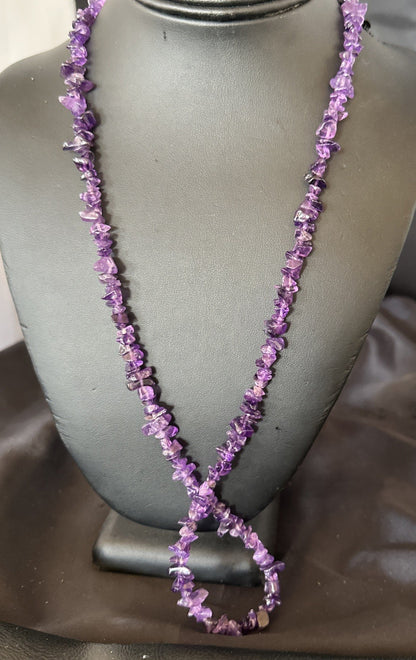 Purple Amethyst Southwestern Nugget Bead Sterling Silver Necklace 27” 19017