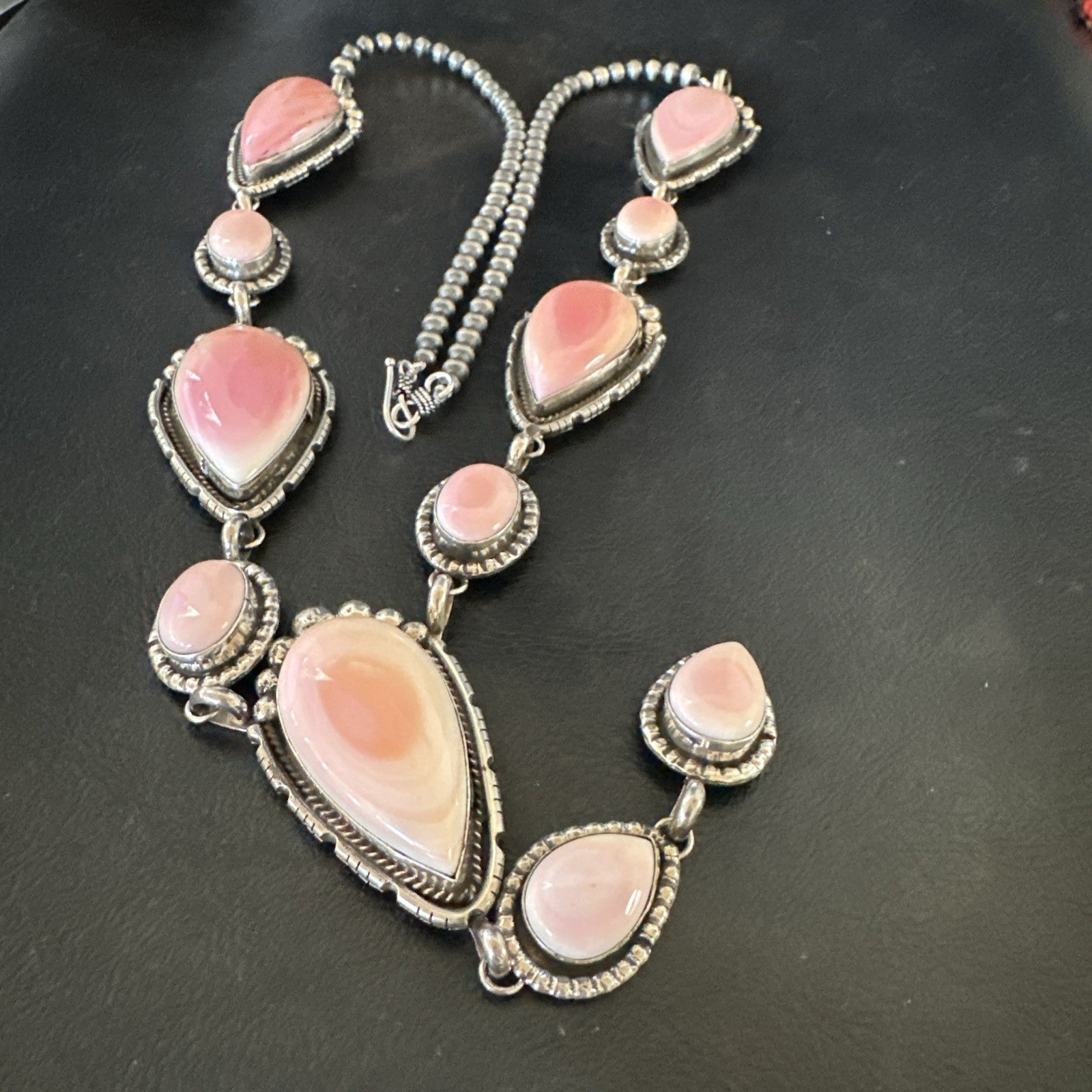 Pink Queen Conch Lariat Necklace Navajo Sterling Silver Pendant 28" 19334