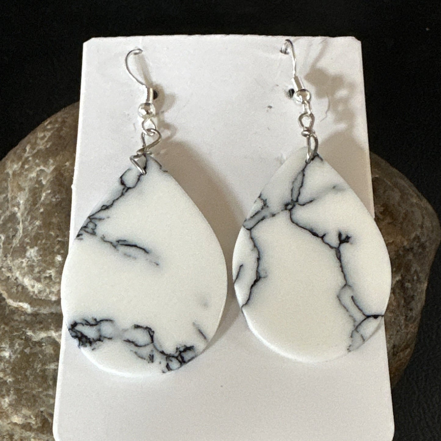 White Howlite Slab Sterling Silver Dangle Earrings 1” 19265