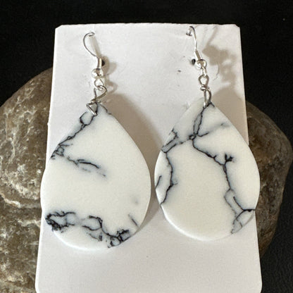 White Howlite Slab Sterling Silver Dangle Earrings 1” 19265
