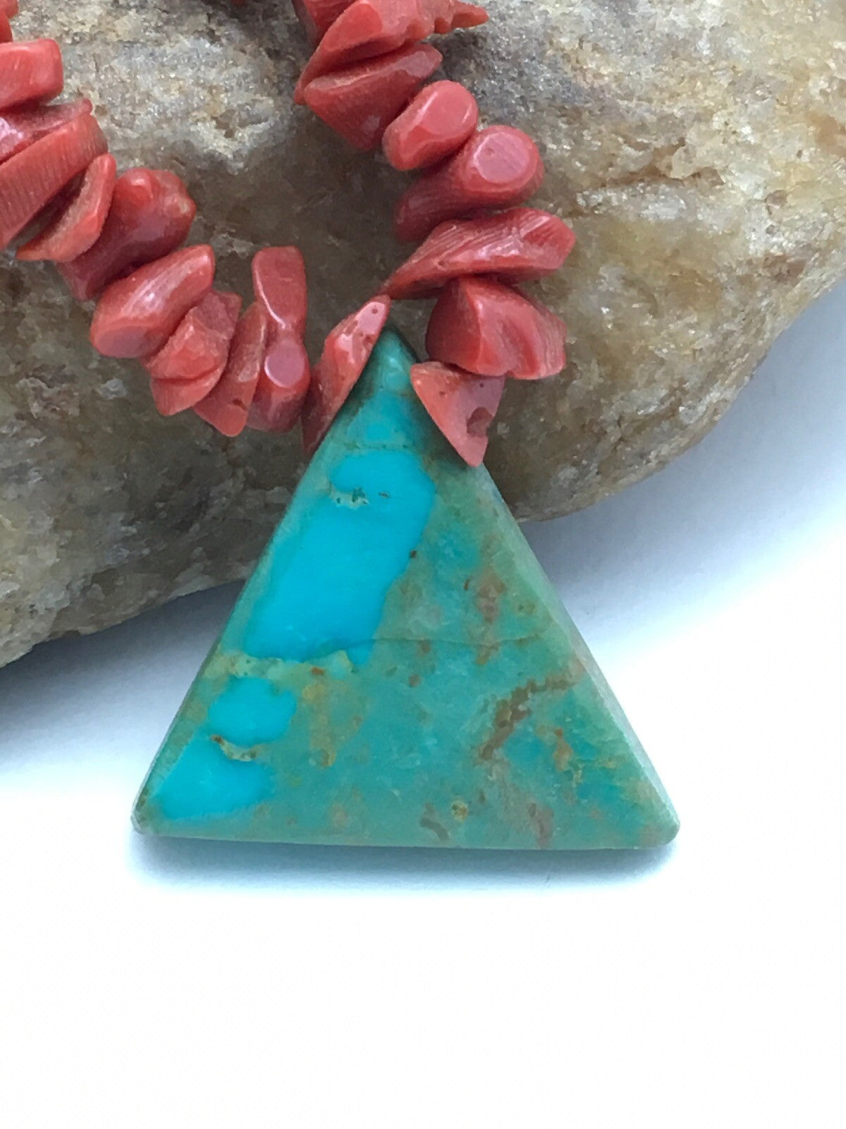 Kingman Turquoise Pendant Coral Sterling Silver Old Pawn Necklace 19" 4008