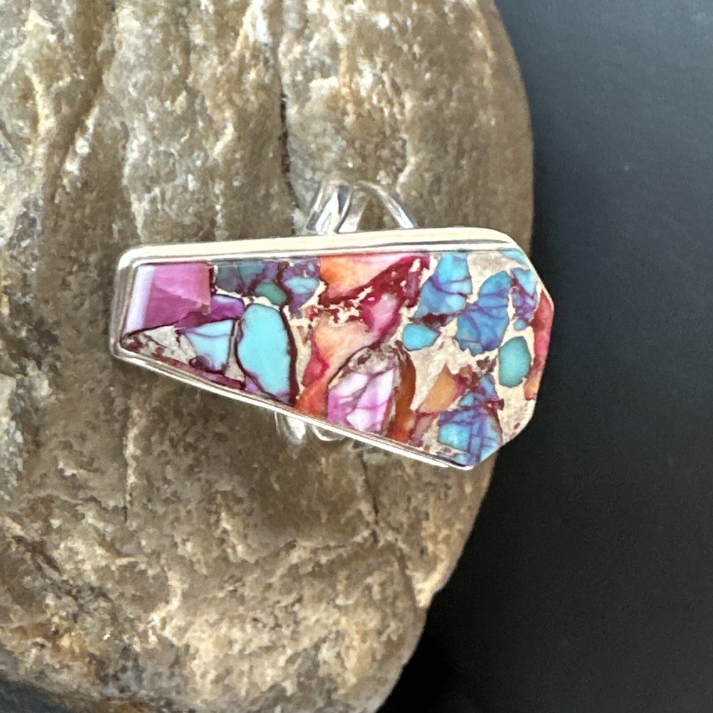 Blue Turquoise Spiny Oyster Navajo Sterling Silver Ring Size 8 18220