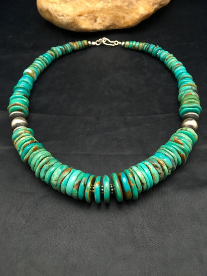 Navajo Graduated Turquoise Sterling Silver Necklace 18" 04045