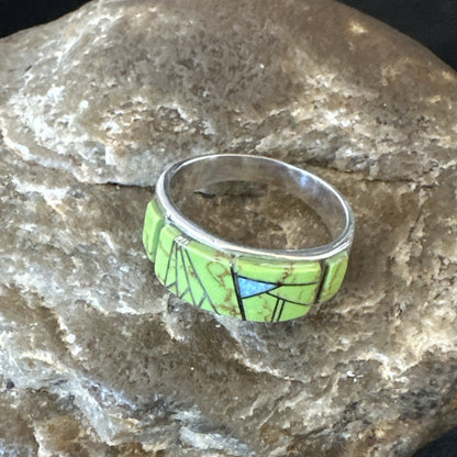 Womens Rare Green Gaspeite Sterling Silver Band Inlay Ring Size 9.5 19148